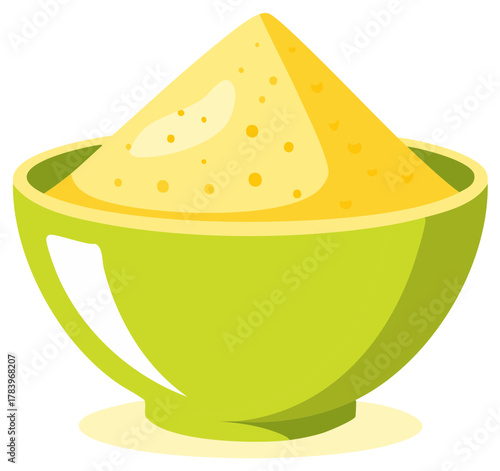Bright Yellow Ground Flour Mountain in Green Serving Bowl with Handle for Cooking