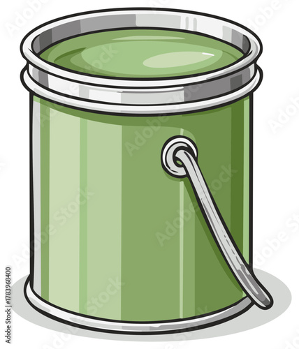 Green paint bucket with silver handle and rim