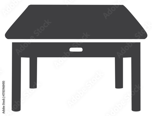 Simple vector graphics show a black table with a drawer, minimal design. Home decoration item.