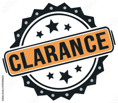 Clearance Sale Promotion Vector Badge with Stars and Black Decorative Edge for Retail Marketing Campaign
