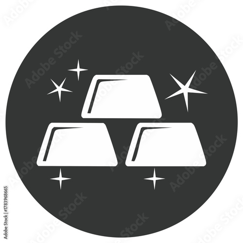 Three gleaming gold ingots icon with sparkles, symbolizing wealth, prosperity, and financial investment
