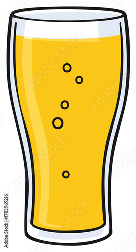Refreshing Golden Beer in a Tall Glass with Bubbles, Cartoon Style Illustration for Drink or Beverage Concepts