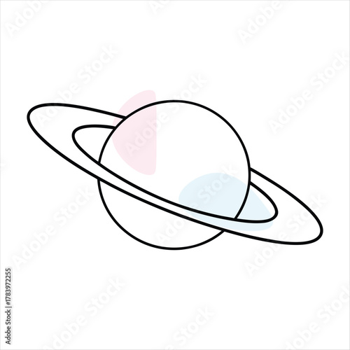 Ringed planet outline with pastel shapes space astronomy