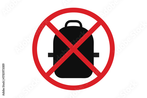 A black backpack is crossed out by a red circle and line symbol