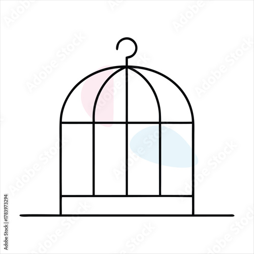 Simple line drawing of an empty birdcage freedom confinement