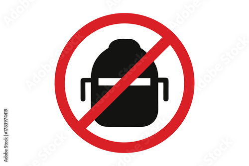A red prohibition sign restricts black baggage, clearly indicating that bags are not permitted