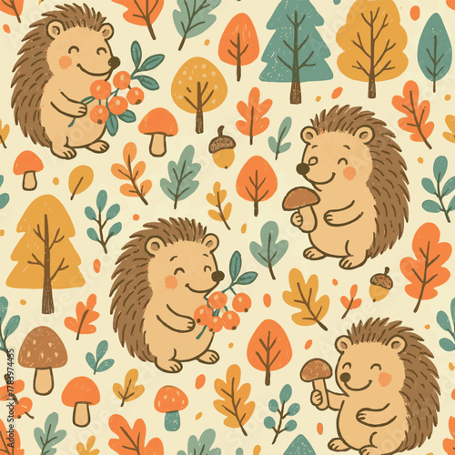 Hedgehogs with Berries and Mushrooms