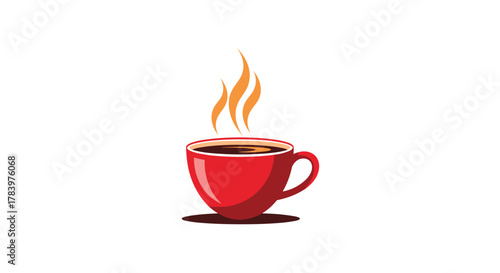 A warm red cup of coffee, emitting steaming orange wisps, representing comfort, relaxation, and the enjoyment of a hot beverage.