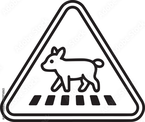 Dog crossing sign vector for safety awareness, pet zone caution, and animal care areas, perfect for parks, schools, and veterinary clinics