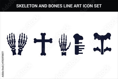 skeleton and bones line art icon set illustration on a white background