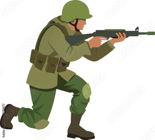 vector art of soldier with gun shooting pose