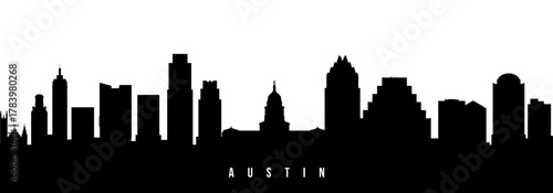 Vector silhouette illustration of Austin City urban skyline. Modern minimalist cityscape graphic, perfect for travel, banners or backgrounds.