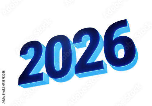Futuristic glowing blue 2026 year number design isolated on transparent background