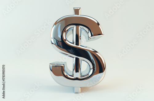 Ai generated image of a silver metallic dollar symbol isolated on grey background. Concept of US economy and stock market.