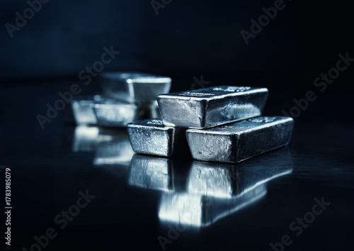 Ai generated image of silver bars, 1000 grams pure silver, business investment and wealth concept. 