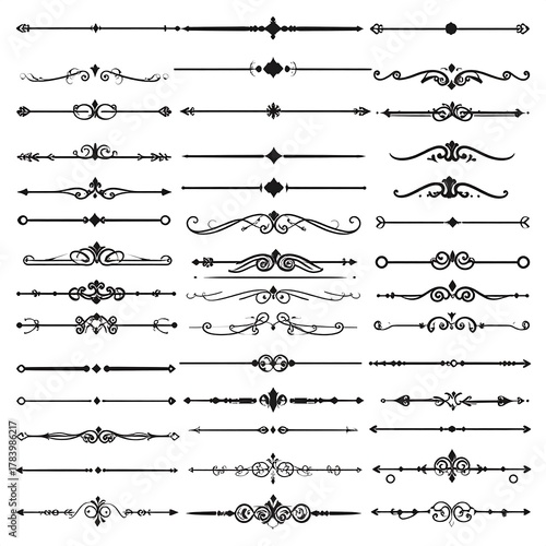 Assortment of linear dividers and decorative design elements