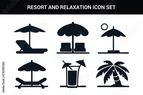 Resort and relaxation line art icon set illustration on a white background
