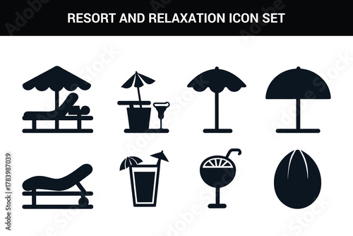 Resort and relaxation line art icon set illustration on a white background
