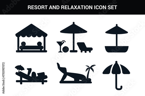 Resort and relaxation line art icon set illustration on a white background
