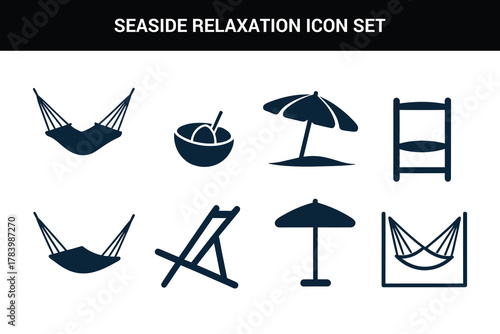 Seaside relaxation line art icon set illustration on a white background
