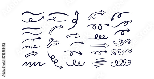 Hand drawn doodle lines underline strokes and curly arrows with a marker pen aesthetic