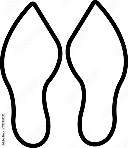 Footprint and shoe print icon in black line style, including barefoot, boot, sneaker, trail, and walking track symbols, perfect outline and silhouette vector