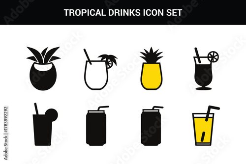 Tropical Drinks line art icon set illustration on a white background
