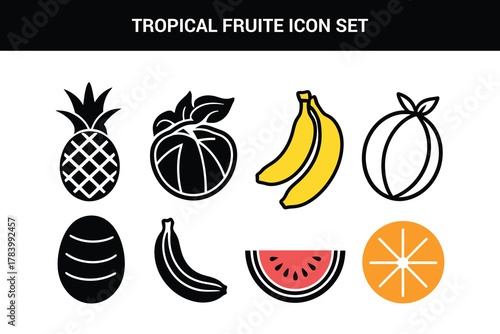 Tropical Fruit line art icon set illustration on a white background

