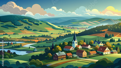 Very beautiful aerial view of Egremont, Massachusetts, USA, featuring a small valley draped in clouds after the rain, with lush green hills, misty atmosphere, and a realistic serene New England landsc