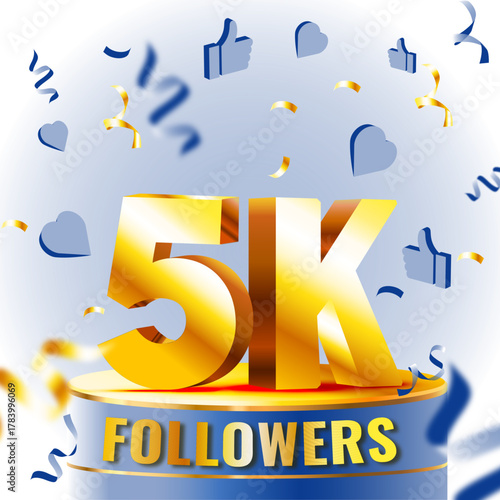 5K Followers Celebration Banner – Social Media Milestone with Gold Text and Confetti Background