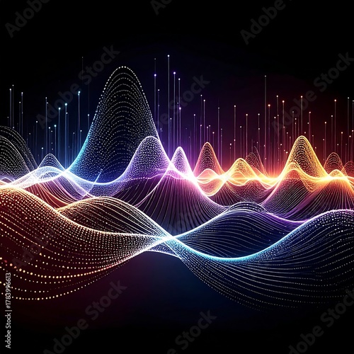 Abstract digital representation of sound waves, glowing