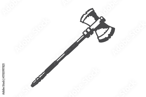 A dark gray maul hammer presents a formidable appearance with its dual, jagged heads