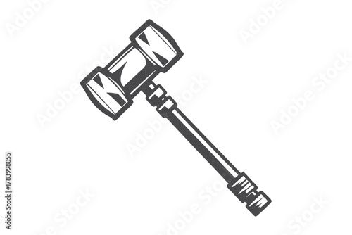 A monochrome silhouette of a hefty double faced mallet stands ready for use