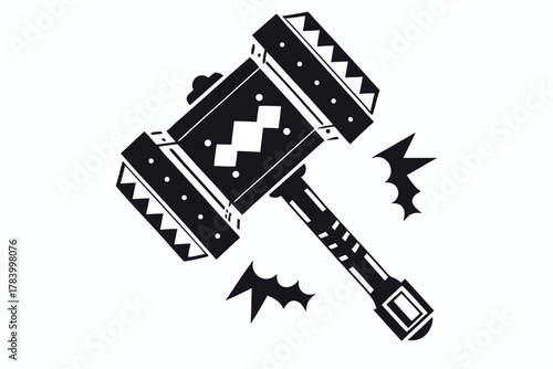 A blacksmith's sturdy war hammer strikes with potent force, releasing a vibrant black energy burst