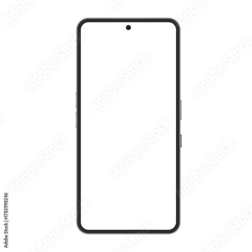 Realistic vector trendy generic modern frameless smartphone mockup with blank white screen isolated