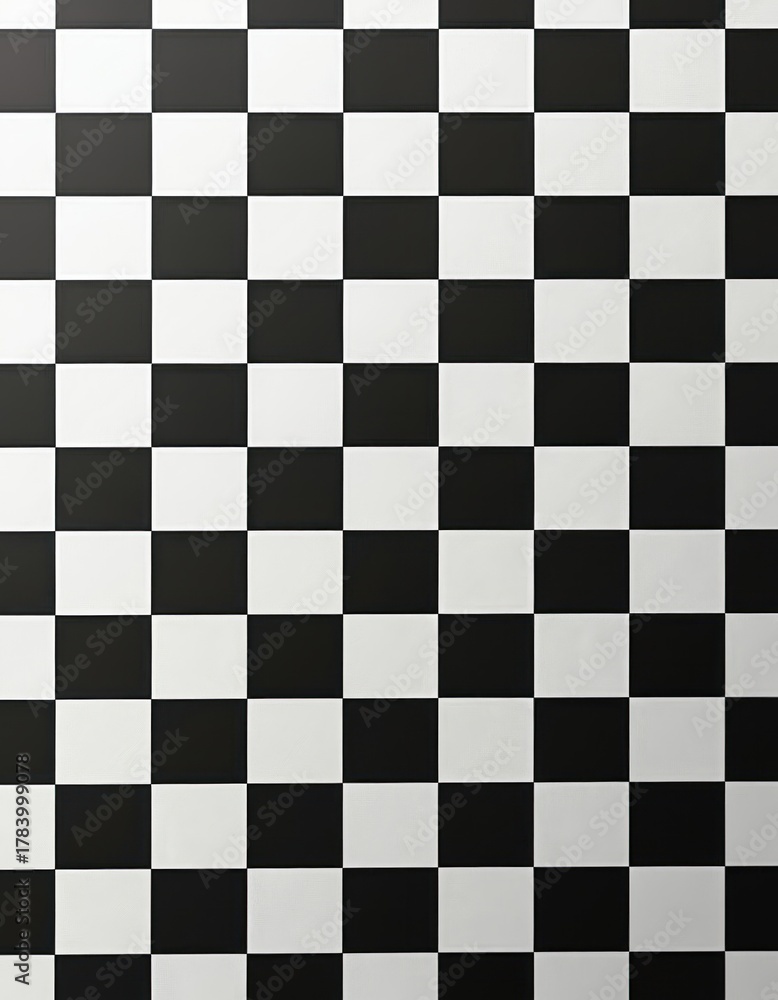 Fototapeta premium Black and white checkerboard pattern. Geometric grid of alternating squares repeats in monochrome. Simple modern design, suitable for backgrounds or visual elements.