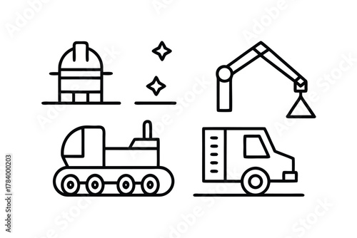 Construction and Space Exploration Icons with Rover and Crane space rover vehicle