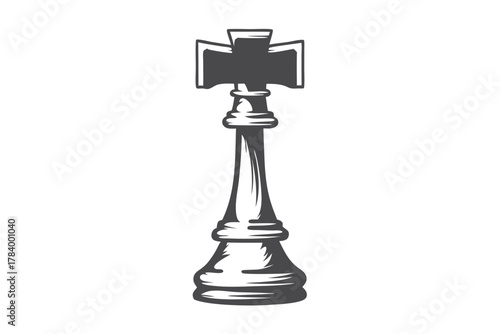 Isolated gray chess king piece stands against a clean white backdrop looking refined and bold