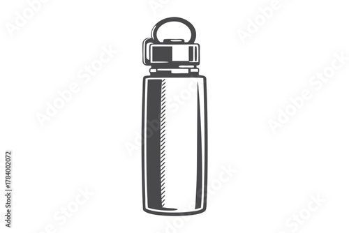 Isolated steel water bottle with lid and handle in monotone evokes outdoor adventure