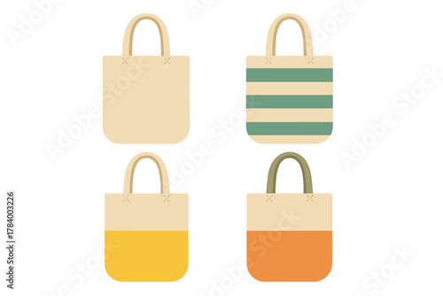 Four reusable canvas tote bags with distinct patterns for shopping