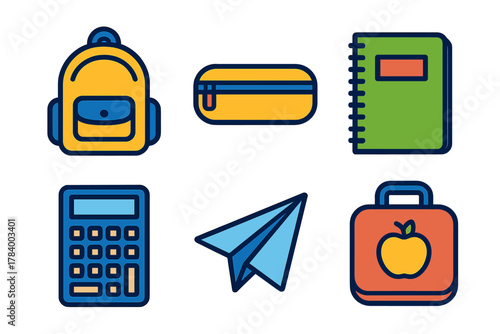 Colorful icons for school and educational supplies