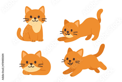 Four playful orange tabby kittens in various charming poses