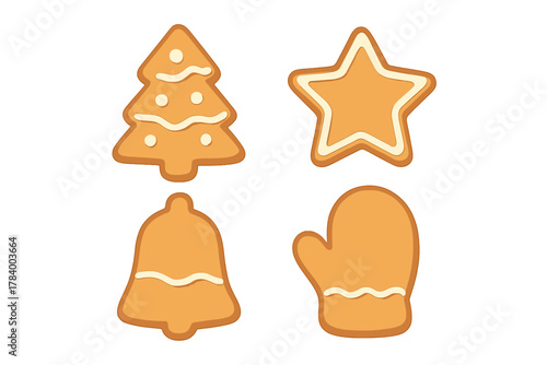 Cuadro en lienzo Four assorted Christmas gingerbread cookies with white icing decoration