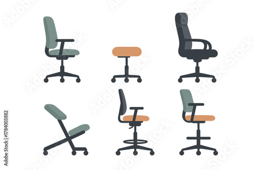 Collection of ergonomic seating furniture icons for workspace design