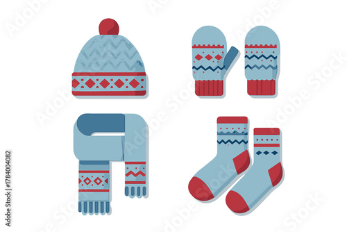 Cozy winter knitwear set with hat scarf mittens and socks
