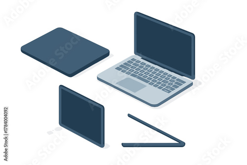 Isometric views of modern laptop computer and its internal components