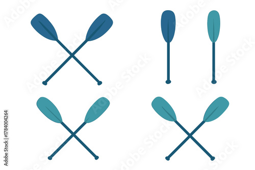 Crossed and single canoe kayak paddles in cool blue tones