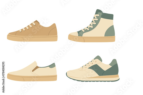 Various casual shoe designs featuring sneakers and slip-on styles