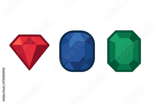 Collection of colorful faceted gemstone icons in different cuts