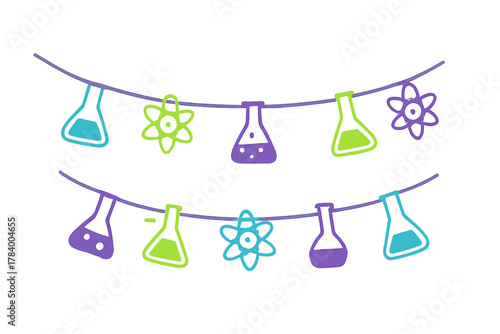 Colorful chemistry science equipment garland banner decoration for education
